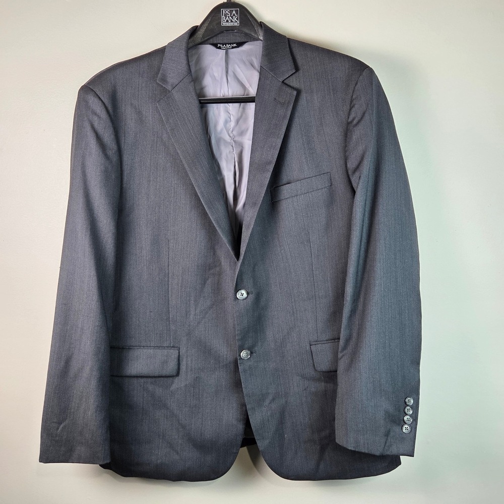 Jos A Bank Traveler Blazer Men 42R Grey Good Tailored Fit Sport Coat Jacket